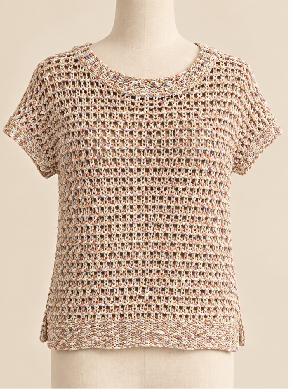 CAbi Sorbet Sweater Style 196 M Multicolor Open Knit 100% Cotton